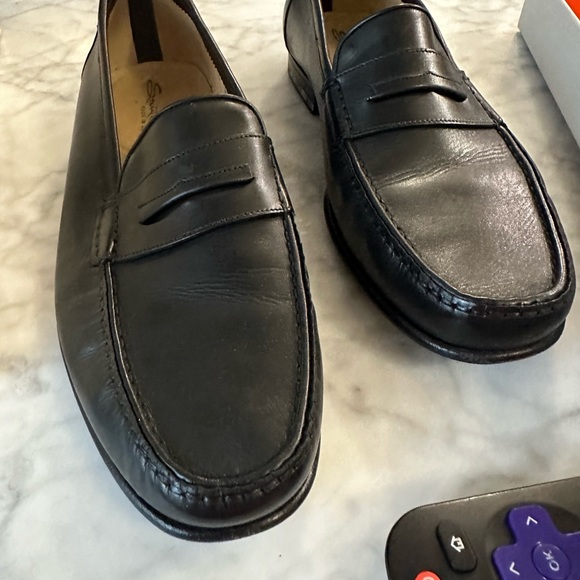 Santoni Men's Italian Black Leather Penny Loafer - size &.5 - Picture 7 of 7